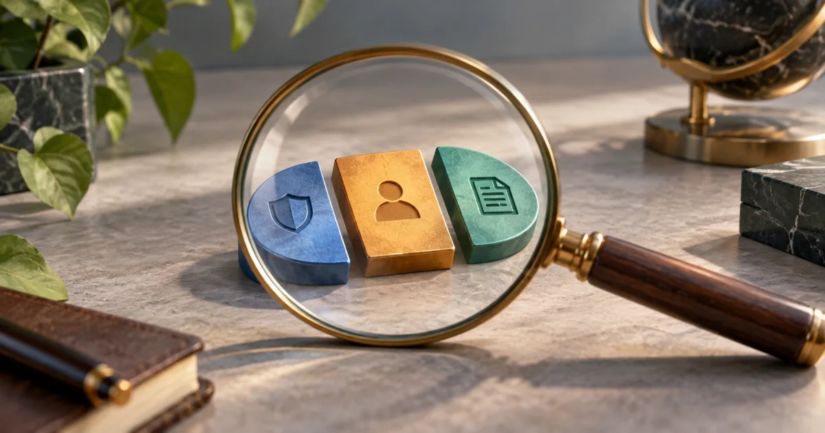 Three colored token segments lie open beneath a magnifying lens, with their separate signature segment clearly visible.