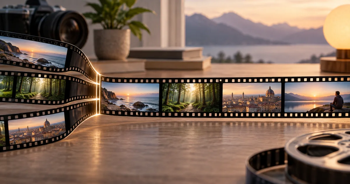 Several separate filmstrips join into one continuous sequence with their boundaries carefully aligned.
